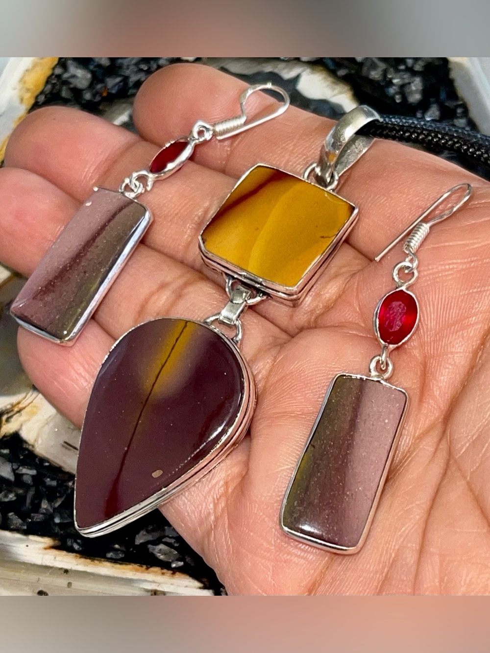 Burgundy Mookaite Jasper Pendant & Earrings Set